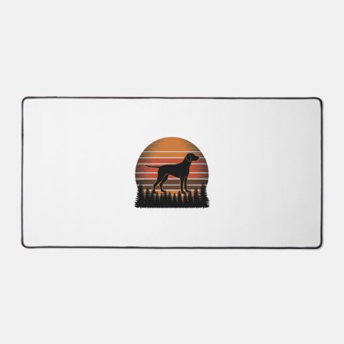 Vintage Hunting Dog Sunset Forest Vector Design_1 Desk Mat