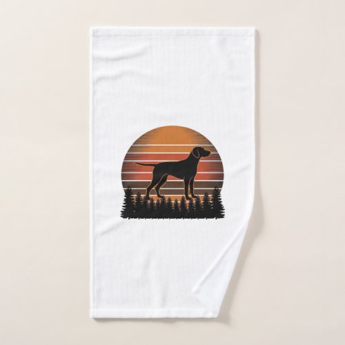 Vintage Hunting Dog Sunset Forest Vector Design_1 Hand Towel