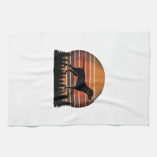 Vintage Hunting Dog Sunset Forest Vector Design_1 Kitchen Towel