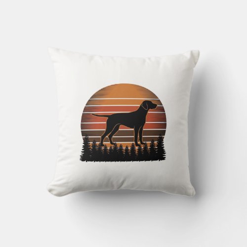 Vintage Hunting Dog Sunset Forest Vector Design_1 Throw Pillow
