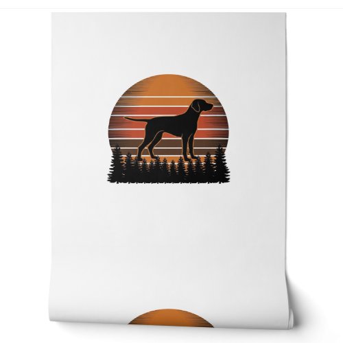 Vintage Hunting Dog Sunset Forest Vector Design_1 Wallpaper