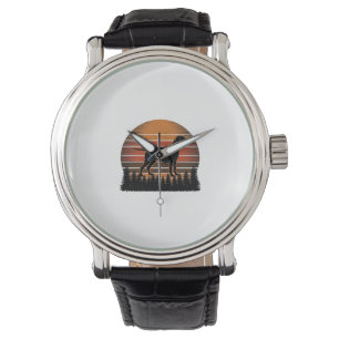 Vintage Hunting Dog Sunset Forest Vector Design_1 Watch