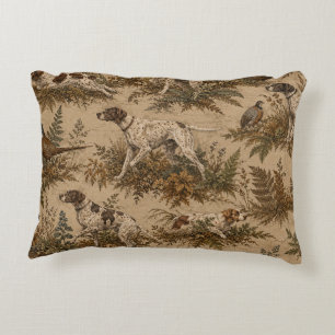 Vintage Hunting Dogs & Game Birds Pattern Accent Pillow