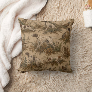 Vintage Hunting Dogs & Game Birds Pattern Throw Pillow