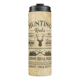 Vintage Hunting Rules Sign with Camouflage Thermal Tumbler