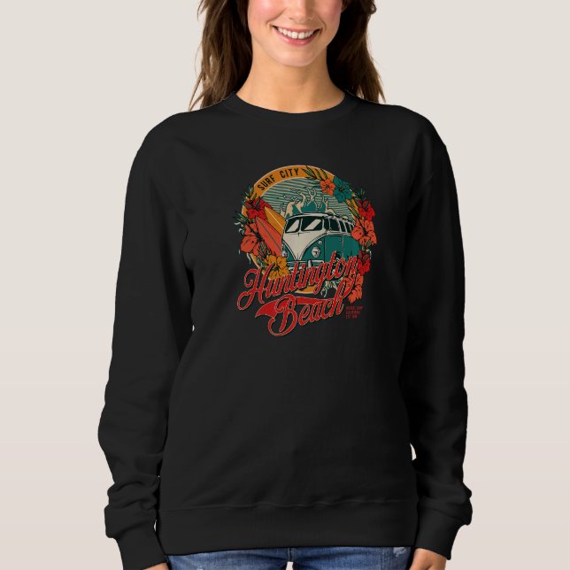 Vintage Huntington Beach Surfing Van Hibiscus & Su Sweatshirt (Front)