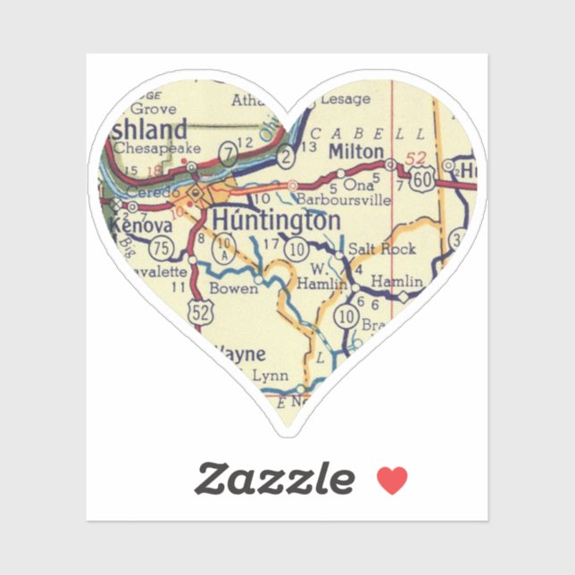 Vintage Huntington WV Map Sticker (Sheet)