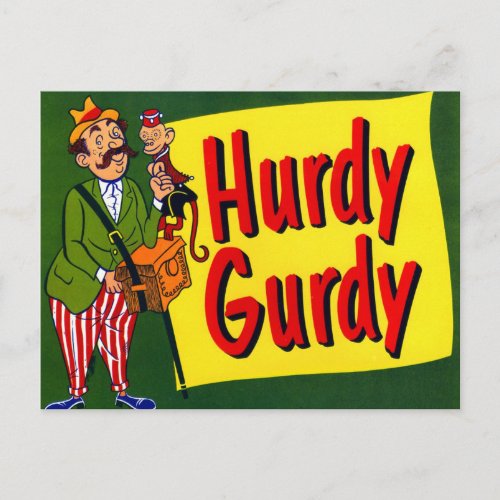 Vintage Hurdy Gurdy Monkey Postcard