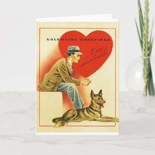 Vintage Husband And Dog Valentines Day Card