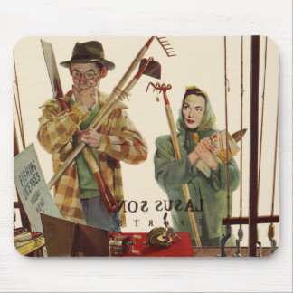 Vintage Husband and Wife with Gardening Tools Mouse Pad