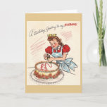Vintage Husband Birthday Greeting Card<br><div class="desc">Retro / Vintage Birthday greeting card.  Lovely wife decorating a birthday cake for her husband!  A Birthday Greeting to my Husband!</div>