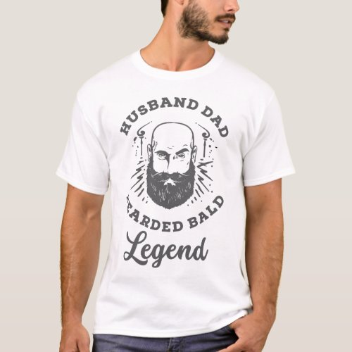 Vintage Husband Dad Bearded Bald  Legend  T_Shirt