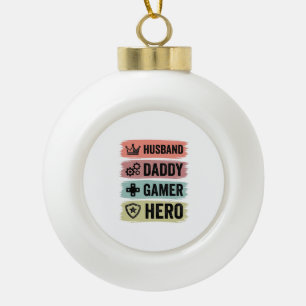 Vintage Husband Daddy Gamer Hero Geometric T-Shirt Ceramic Ball Christmas Ornament