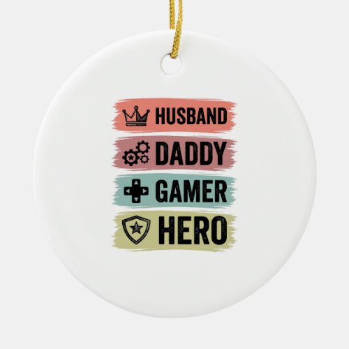 Vintage Husband Daddy Gamer Hero Geometric T-Shirt Ceramic Ornament