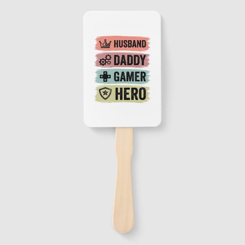 Vintage Husband Daddy Gamer Hero Geometric T-Shirt Hand Fan