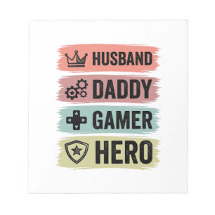 Vintage Husband Daddy Gamer Hero Geometric T-Shirt Notepad