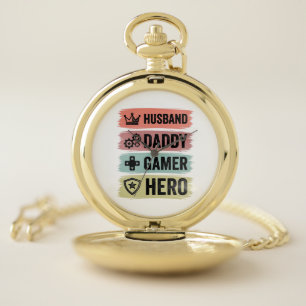 Vintage Husband Daddy Gamer Hero Geometric T-Shirt Pocket Watch