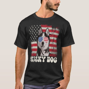 Vintage Husky Dog Sunglasses USA Flag Patriotic 4t T-Shirt