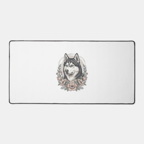 Vintage Husky Floral Portrait Shirt Design_1 Desk Mat