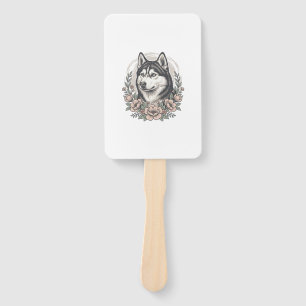 Vintage Husky Floral Portrait Shirt Design_1 Hand Fan