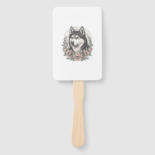Vintage Husky Floral Portrait Shirt Design_1 Hand Fan