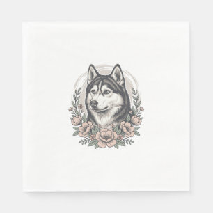 Vintage Husky Floral Portrait Shirt Design_1 Napkins