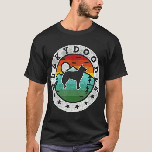 Vintage Huskydoodle Retro Dog Mom Dad  T_Shirt