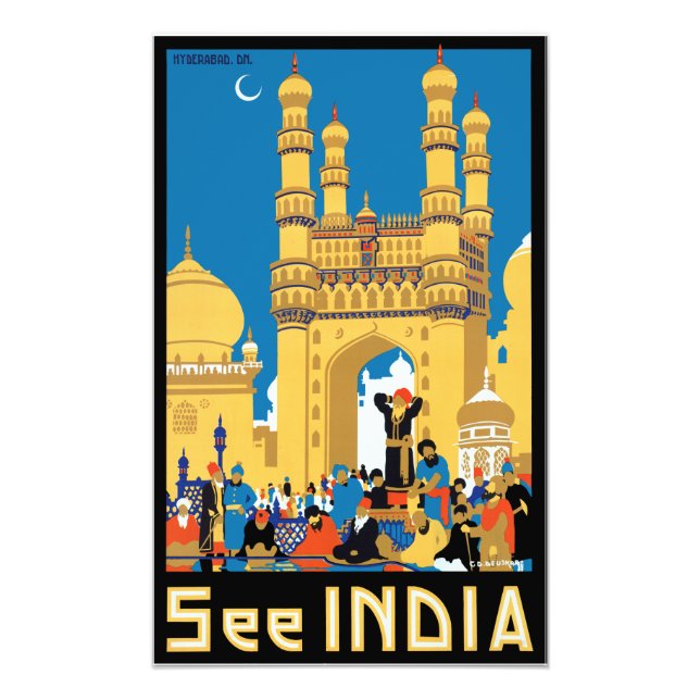 Vintage Hyderabad India Travel Poster (Front)