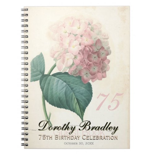 Vintage Hydrangea 75th Birthday Party Guest Book N