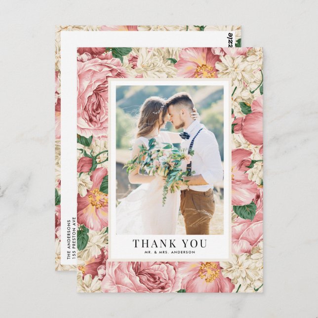 Vintage Hydrangea and Roses Wedding Thank You Postcard (Front/Back)