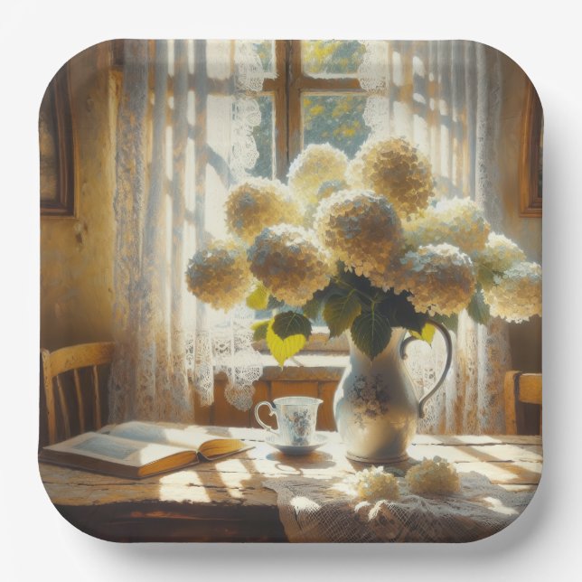 Vintage Hydrangea Bouquet Paper Plates (Front)