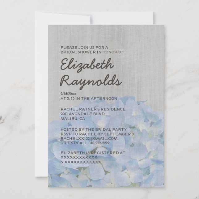 Vintage Hydrangea Bridal Shower Invitations (Front)