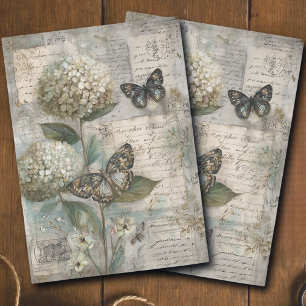 Vintage Hydrangea & Butterfly Ephemera Decoupage Tissue Paper