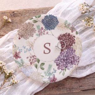 Vintage Hydrangea Floral Monogram Ring Dish