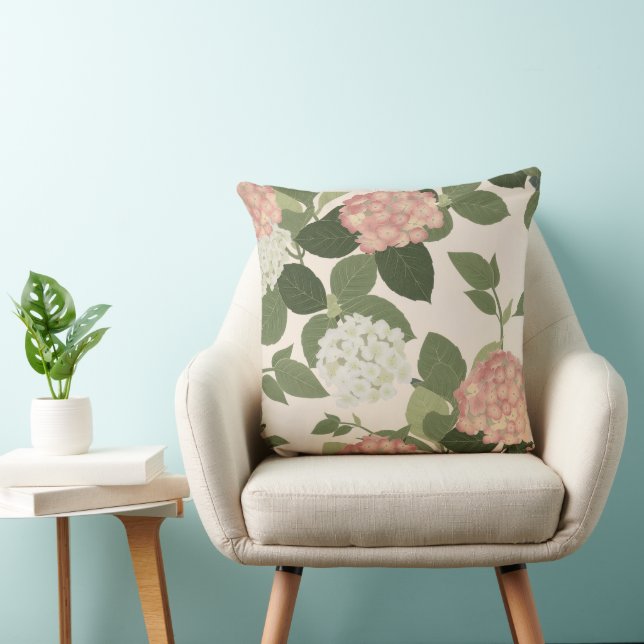 Vintage Hydrangea Floral Pattern Throw Pillow (Chair)