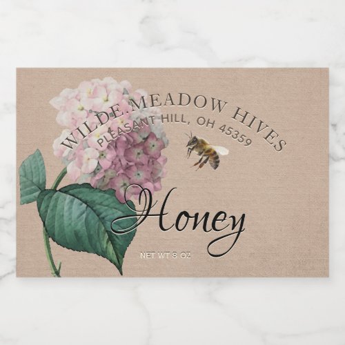 Vintage Hydrangea Flower  Bee Honey Label Kraft