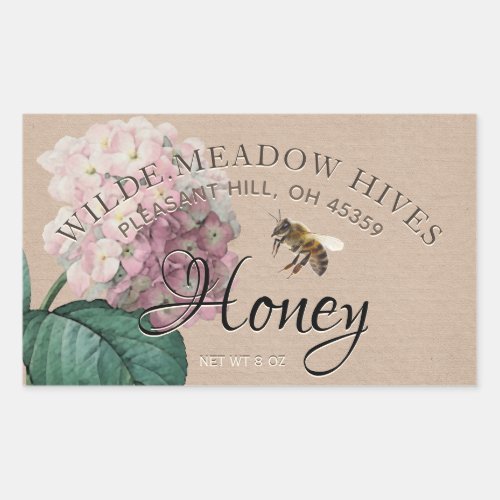 Vintage Hydrangea flower  bee Honey Label Kraft
