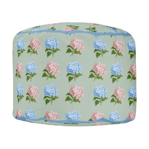Vintage Hydrangea Flower Pink Blue Floral Pouf