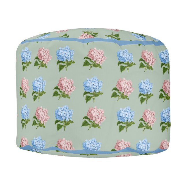 Vintage Hydrangea Flower Pink Blue Floral Pouf (Front)