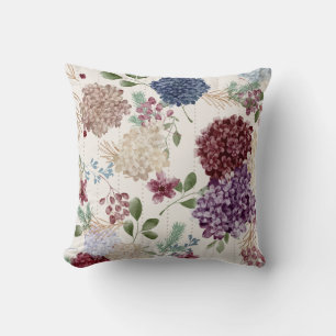 Vintage Hydrangea Grandmillennial Botanical Floral Throw Pillow