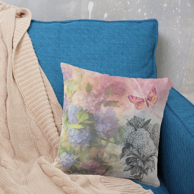 Vintage Hydrangea Luxury Elegance Throw Pillow (Creator Uploaded)