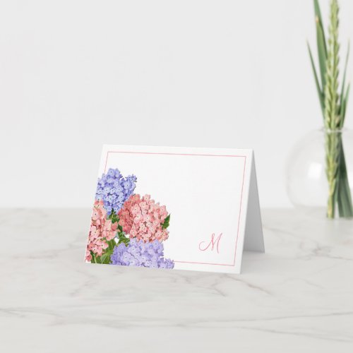 Vintage Hydrangea Pink Purple Monogram  Note Card