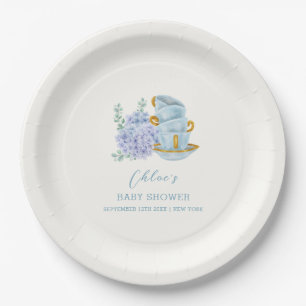 Vintage Hydrangea Tea Brewing Baby Shower Paper Plates