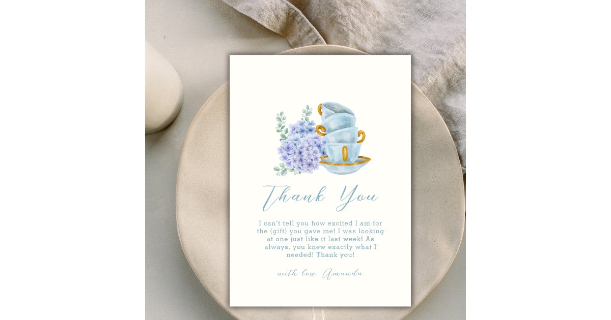 Vintage Hydrangea Tea Brewing Baby Shower Thank You Card | Zazzle