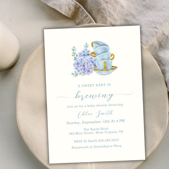 Vintage hydrangea Tea Party Brewing Baby Shower Invitation (Vintage hydrangea Tea Party Brewing Baby Shower Invitation)