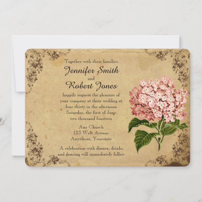 Vintage Hydrangea Wedding Invitation (Front)