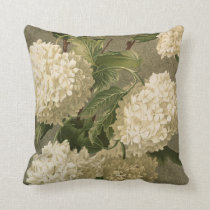 Vintage Hydrangea, White Green and Grey Floral Throw Pillow Vintage Hydrangea, White Green and Grey Floral Throw Pillow