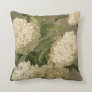 Vintage Hydrangea, White Green and Grey Floral Throw Pillow