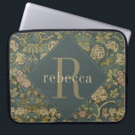 Vintage Hydrangea William Morris Monogram Laptop Sleeve<br><div class="desc">This simple yet elegant design features an elegant William Morris inspired pattern in sage green,  steel blue gray,  and tan and cream hydrangea floral. Protect your laptop or tablet in stye. Add a name to personalize it. Makes a great Christmas or Mother's Day gift. Created by Simply Farmhouse Press.</div>