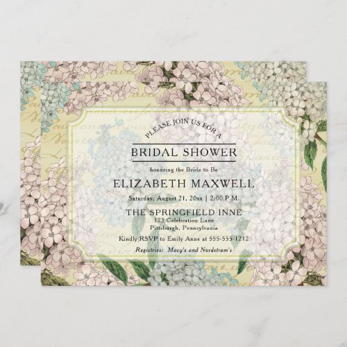 VIntage Hydrangeas  French Ephemera Bridal Shower Invitation